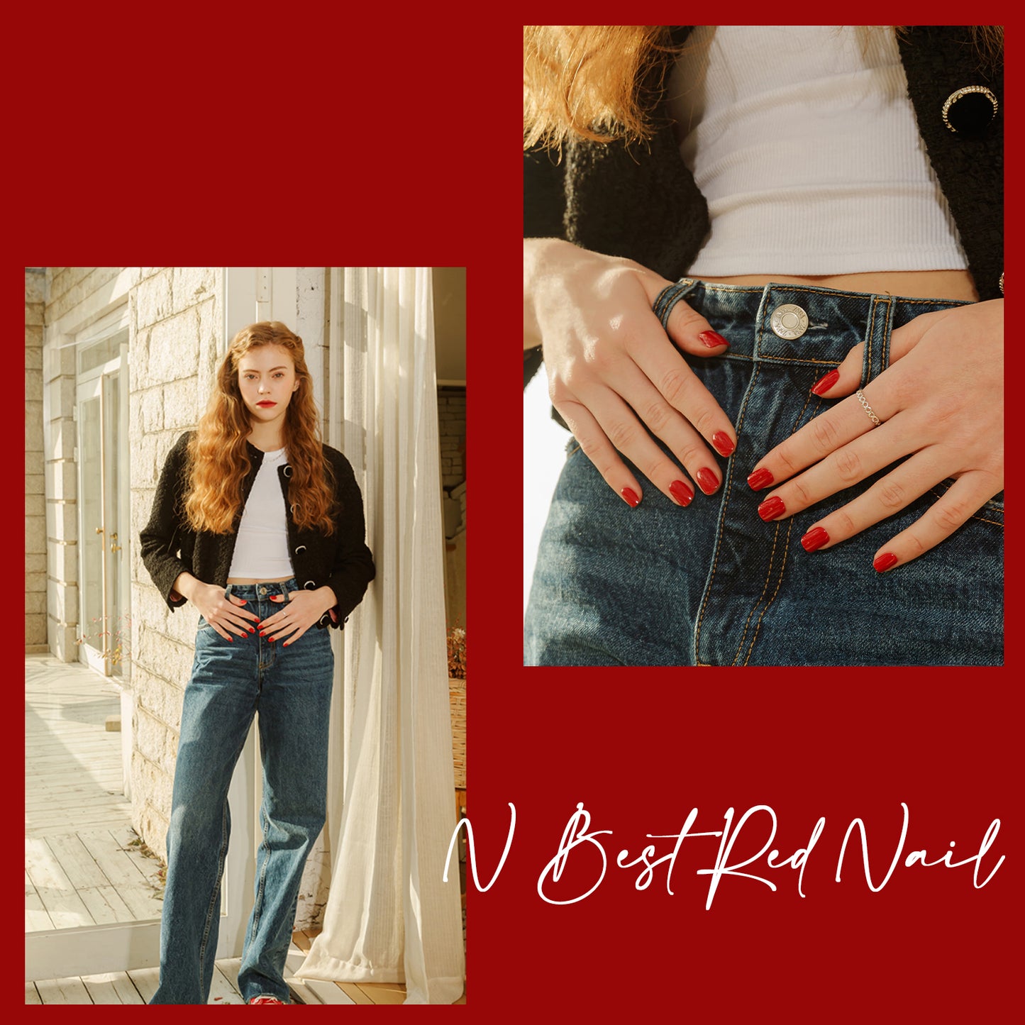 Muzmak (N Best Red Nail (Regular Square)) 36pcs Nail Art Pattern Sticker Set Semicure Nail