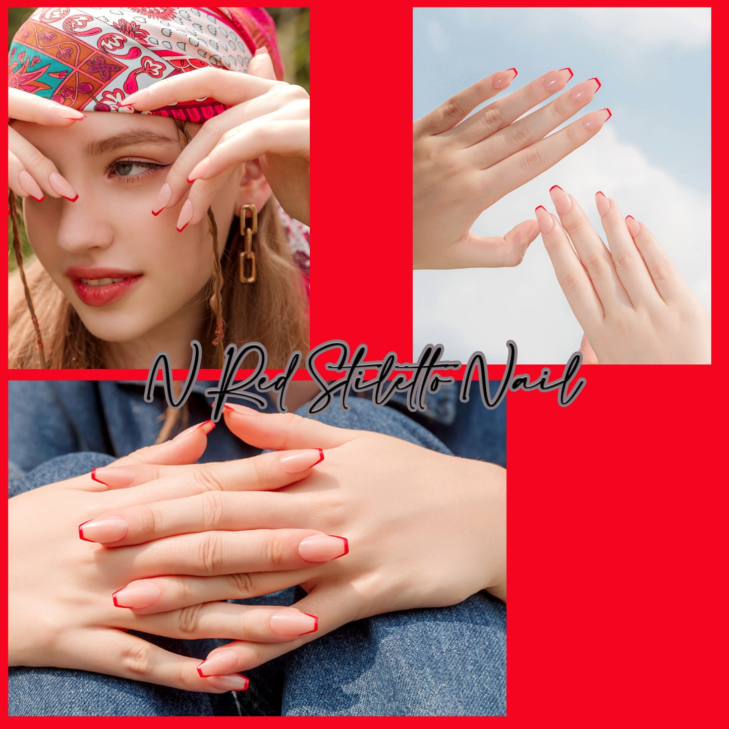 Muzmak (N Red Stiletto (Coffin) Nail) 36pcs Nail Art Pattern Sticker Set Semicure Nail