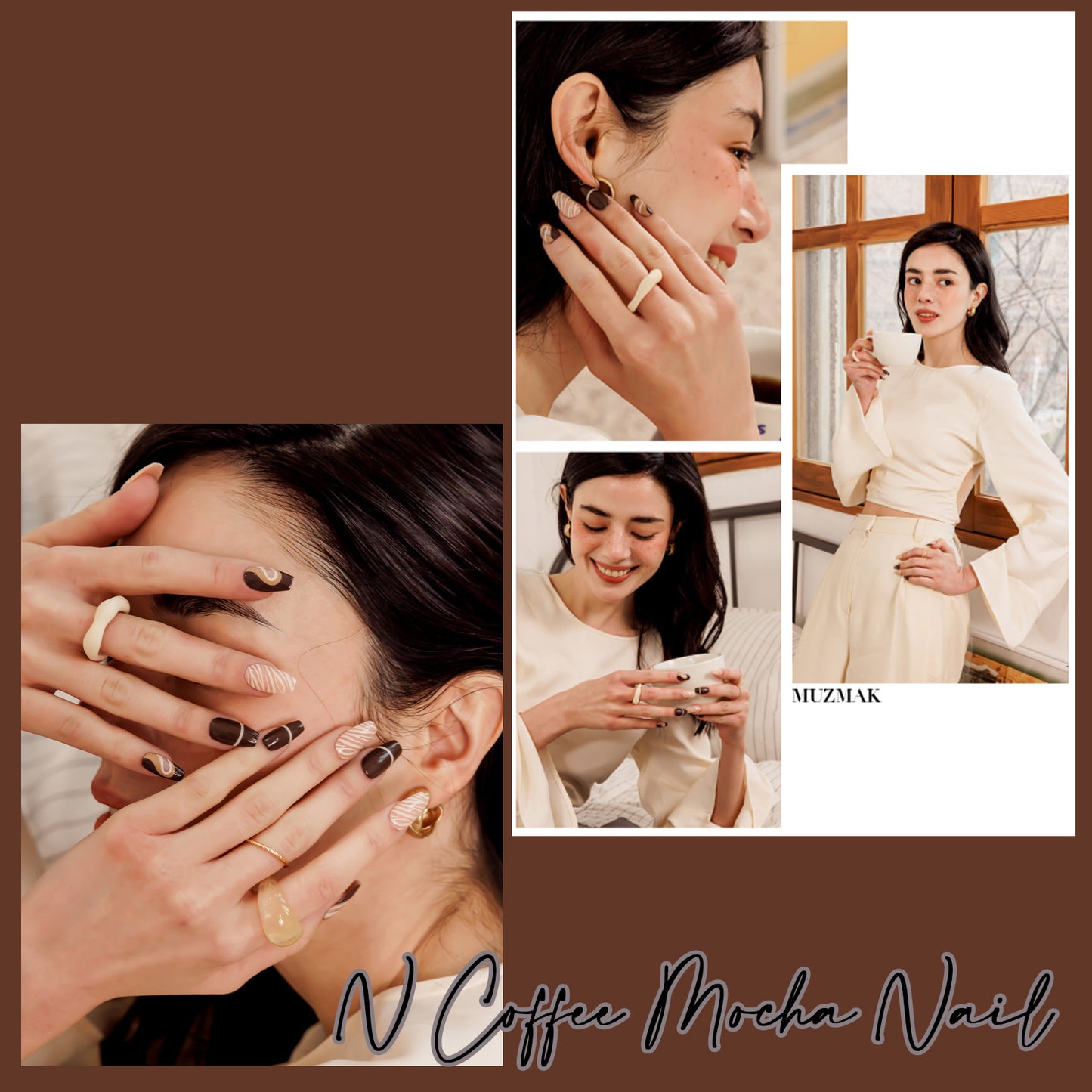 Muzmak (N Coffee Mocha Nail) 36pcs Nail Art Pattern Sticker Set Semicure Nail
