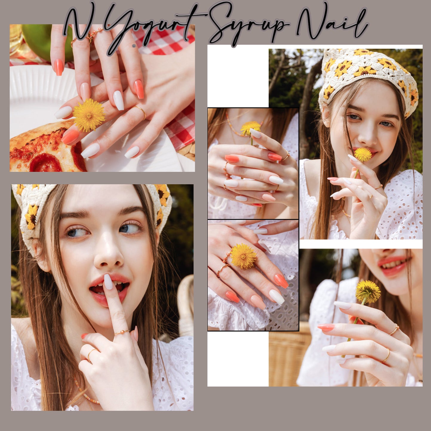 Muzmak ((Almond) N Yogurt Syrup Nail) 36pcs Nail Art Pattern Sticker Set Semicure Nail