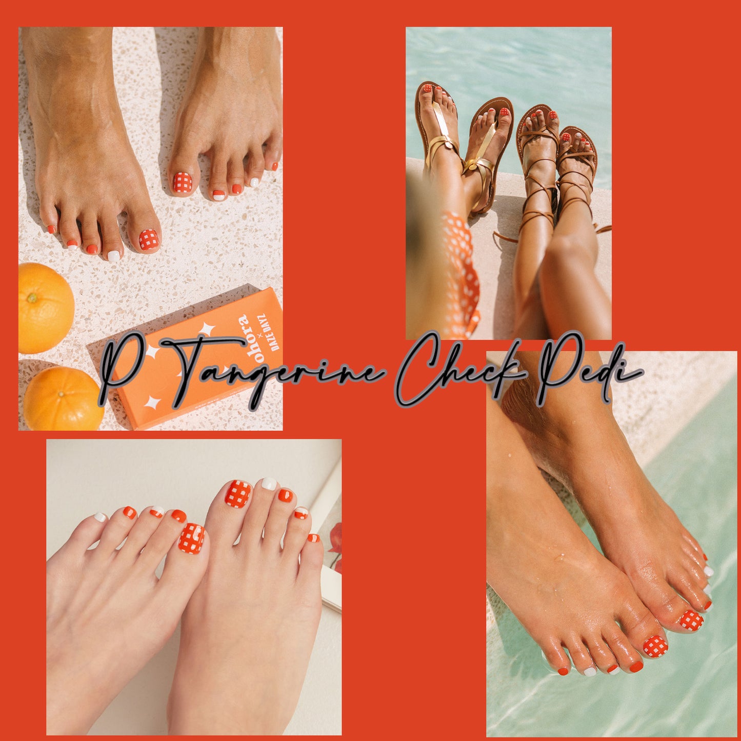 Ohora (P Tangerine Check Pedi) 32pcs 22 Basic 10 Point Nail Art Pattern Sticker Nail Gel Set Pedicure