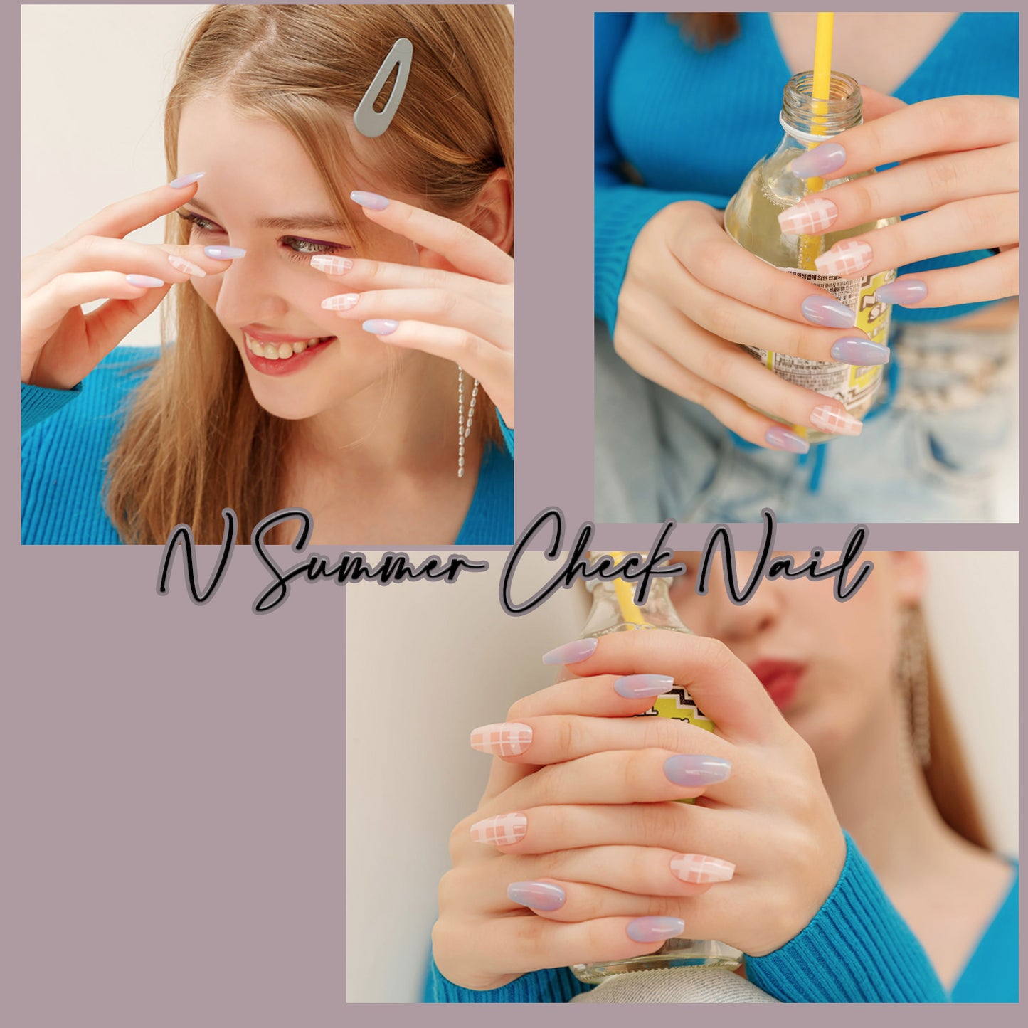 Muzmak (N Summer Check (Coffin) Nail) 36pcs Nail Art Pattern Sticker Set Semicure Nail